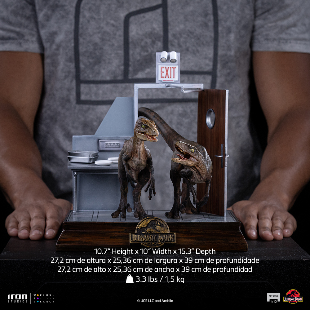 RAPTORS AT THE KITCHEN'S DOOR - JURASSIC PARK - ART SCALE 1/10 - IRON STUDIOS - Imagen 2