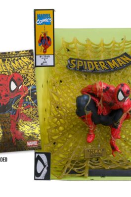 SPIDER-MAN (SPIDER-MAN #1 GOLD EDITION VARIANT) (GOLD LABEL) – MARVEL – 1/6 SCALE POSED W/SCENE & COMIC – 28 CM – MCFARLANE TOYS