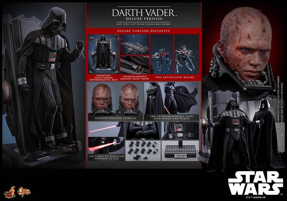 STAR WARS: EPISODIO III - LA VENGANZA DE LOS SITH FIGURA MOVIE MASTERPIECE 1/6 DARTH VADER (DELUXE VERSION) 35 CM - HOT TOYS - Imagen 17