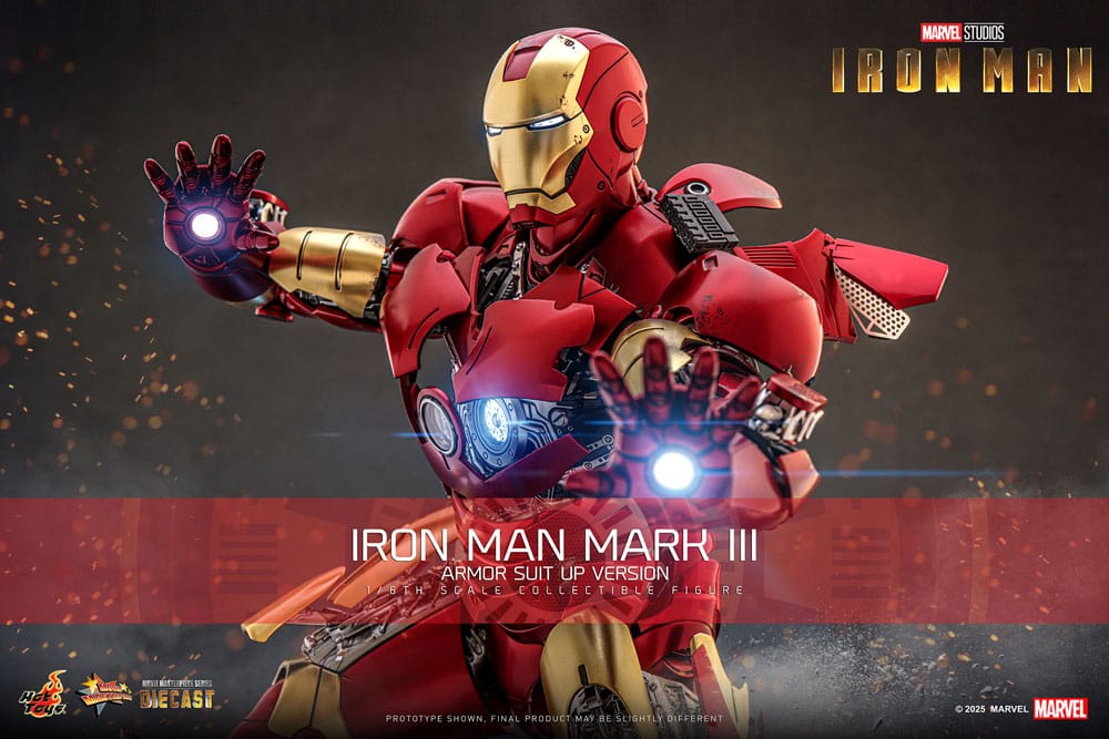 IRON MAN FIGURA MOVIE MASTERPIECE DIECAST 1/6 IRON MAN MARK III (ARMOR SUIT UP VERSION) 32 CM - HOT TOYS - Imagen 2