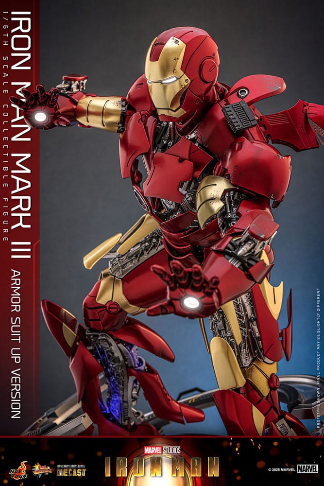 IRON MAN FIGURA MOVIE MASTERPIECE DIECAST 1/6 IRON MAN MARK III (ARMOR SUIT UP VERSION) 32 CM - HOT TOYS - Imagen 5
