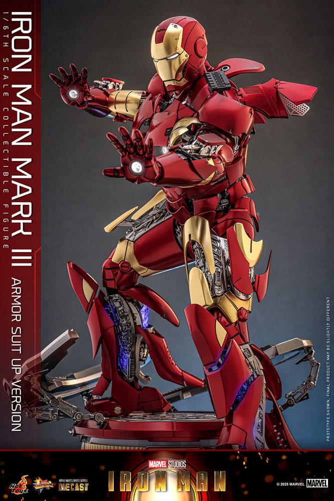 IRON MAN FIGURA MOVIE MASTERPIECE DIECAST 1/6 IRON MAN MARK III (ARMOR SUIT UP VERSION) 32 CM - HOT TOYS - Imagen 9