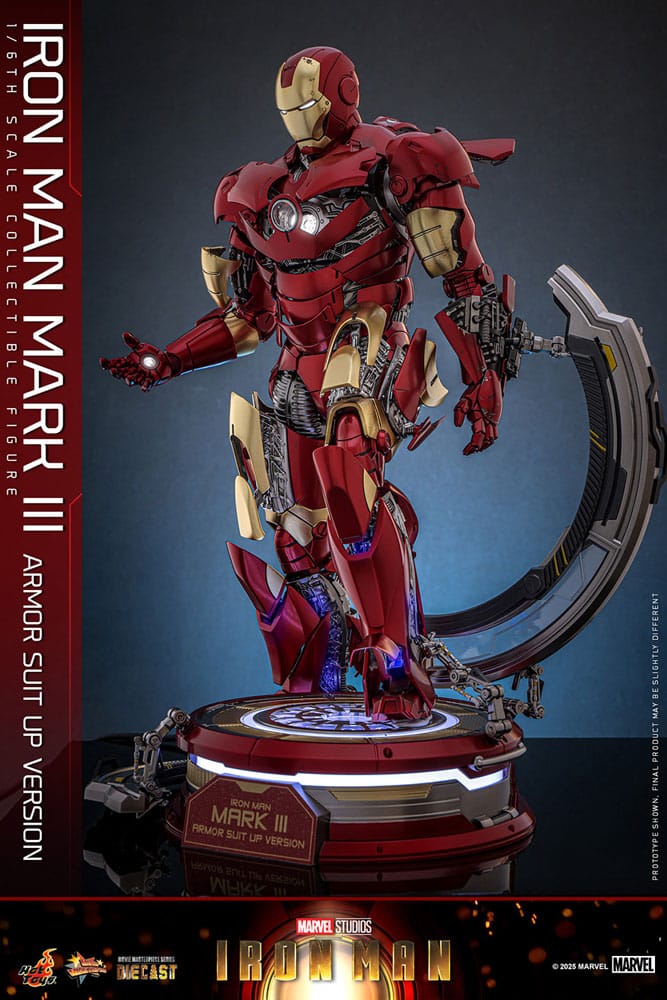 IRON MAN FIGURA MOVIE MASTERPIECE DIECAST 1/6 IRON MAN MARK III (ARMOR SUIT UP VERSION) 32 CM - HOT TOYS - Imagen 11