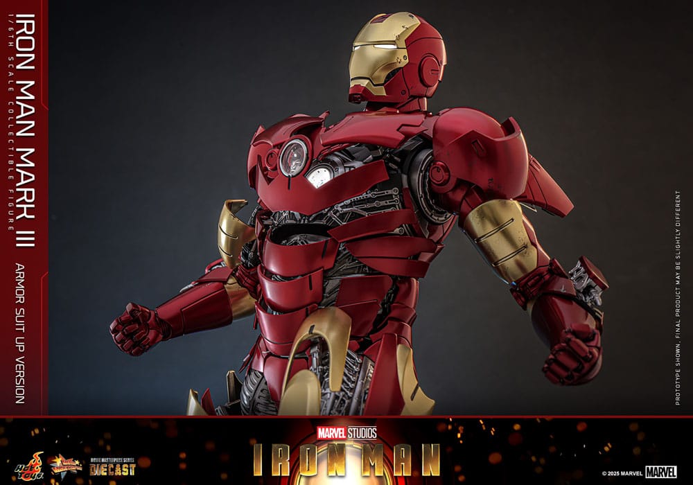 IRON MAN FIGURA MOVIE MASTERPIECE DIECAST 1/6 IRON MAN MARK III (ARMOR SUIT UP VERSION) 32 CM - HOT TOYS - Imagen 12