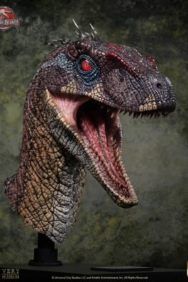 PARQUE JURÁSICO III LIFE SIZE BUSTO MALE ALPHA VELOCIRAPTOR «BLOOD KNIGHT» – JURASSIC PARK – 83 CM – ELITE CREATURE COLLECTIBLES