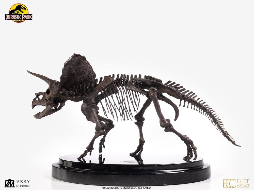 PARQUE JURÁSICO TRICERATOPS FOSSIL SKELETON BRONZE - JURASSIC PARK - ESTATUA 1/24 - ELITE CREATURE COLLECTIBLES - Imagen 3